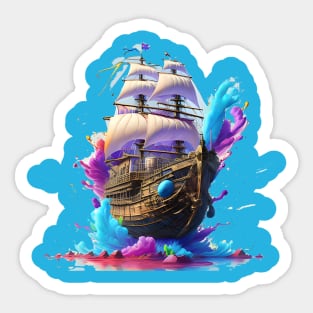 Colorful ship with a splash painting artwork Sticker